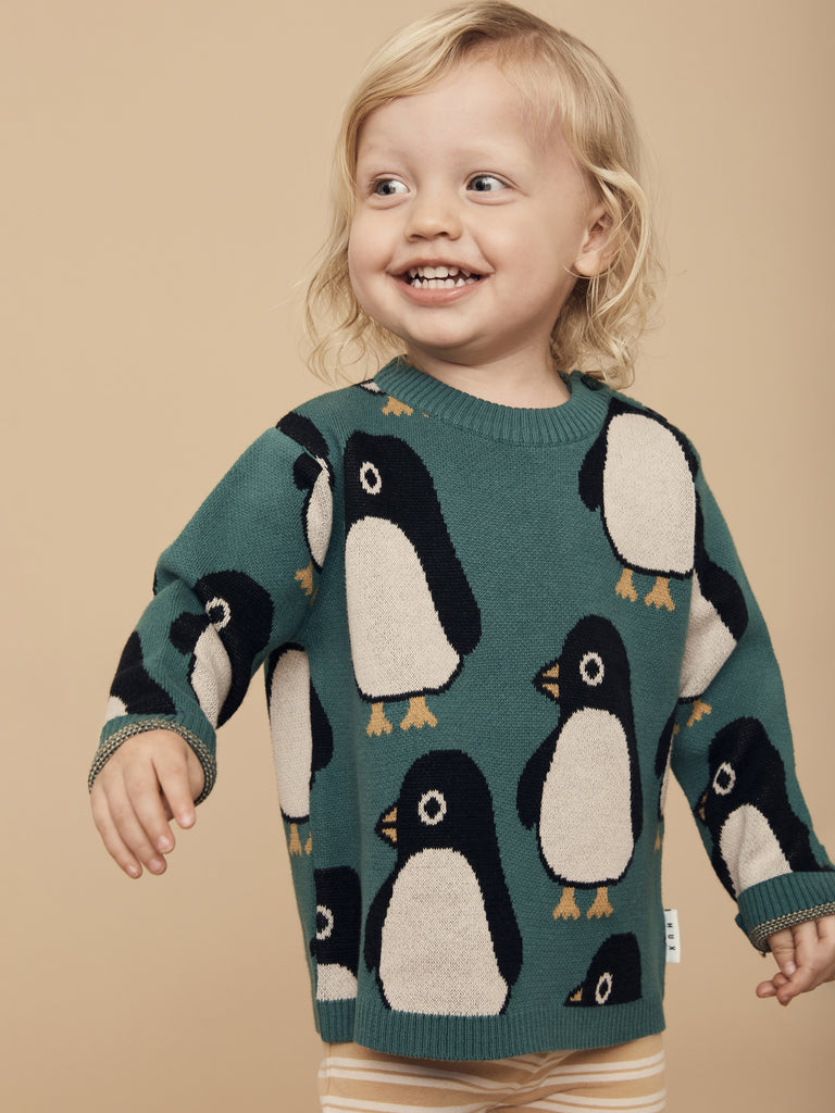 Huxbaby Girls Penguin Jumper Huxbaby Penguin Knit Jumper – GREY WILD